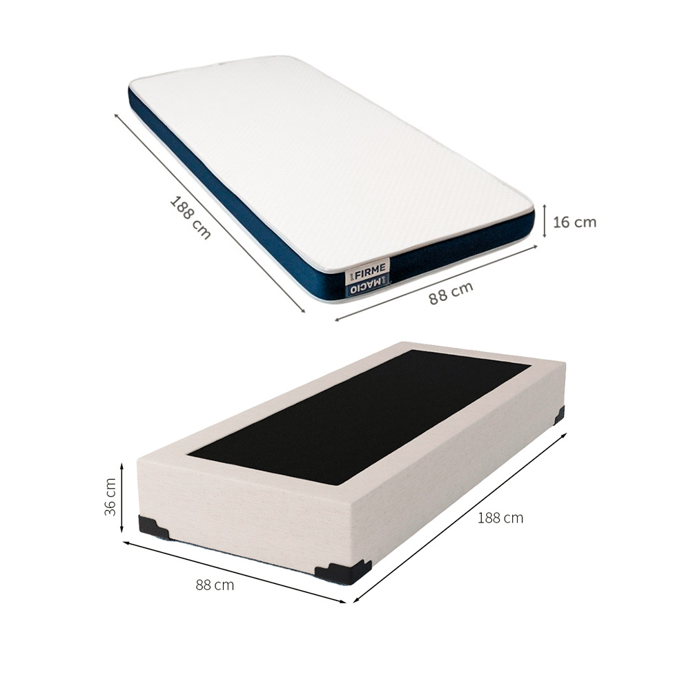 Cama Box Solteiro Joe Linho Cru com Colchão Guldi Duplo Plus D28 (16x88x188) Branco e Azul