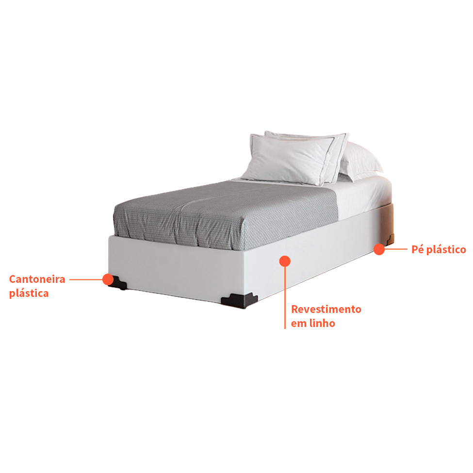 Cama Box Solteiro Joe Revestimento Sintético Branco com Colchão Guldi Mola Ensacada Original Macio (25x88x188) Azul e Branco