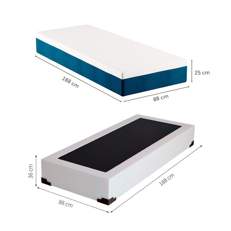 Cama Box Solteiro Joe Revestimento Sintético Branco com Colchão Guldi Mola Ensacada Original Macio (25x88x188) Azul e Branco