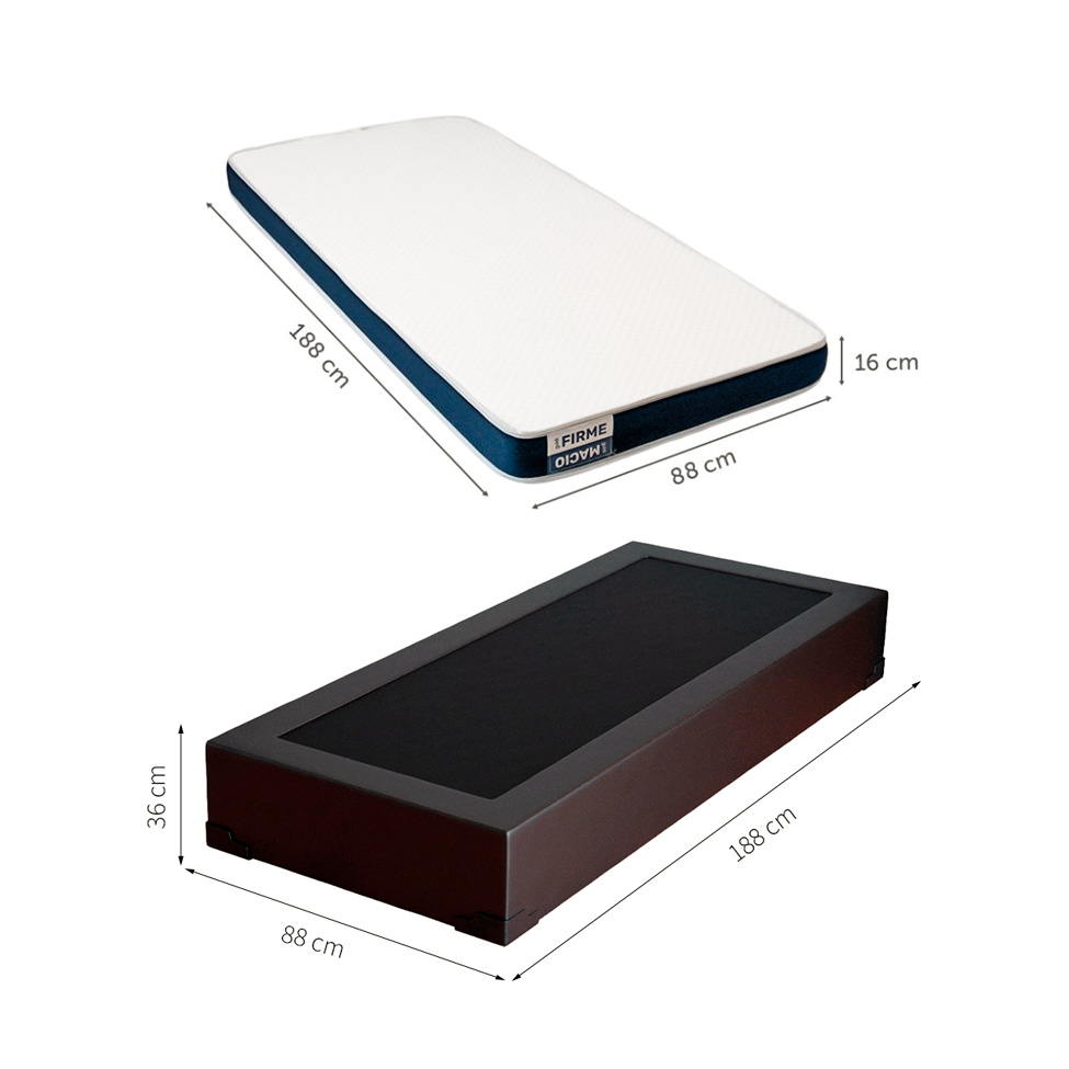 Cama Box Solteiro Joe Revestimento Sintético Preto com Colchão Guldi Duplo Plus D28 (16x88x188) Branco e Azul