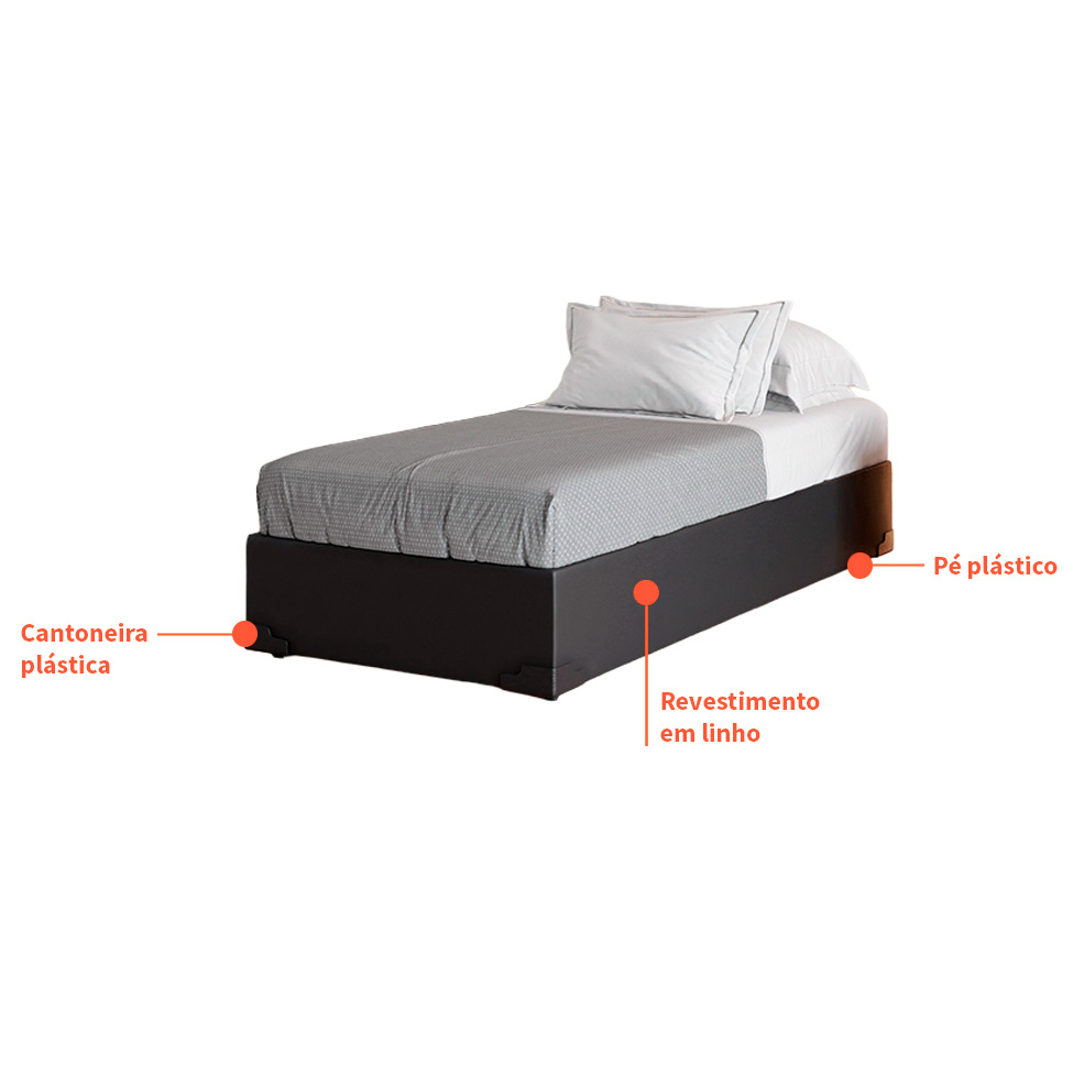 Cama Box Solteiro Joe Revestimento Sintético Preto com Colchão Guldi Massageador Quântico Molas Ensacadas (30x88x188) Branco e Bege