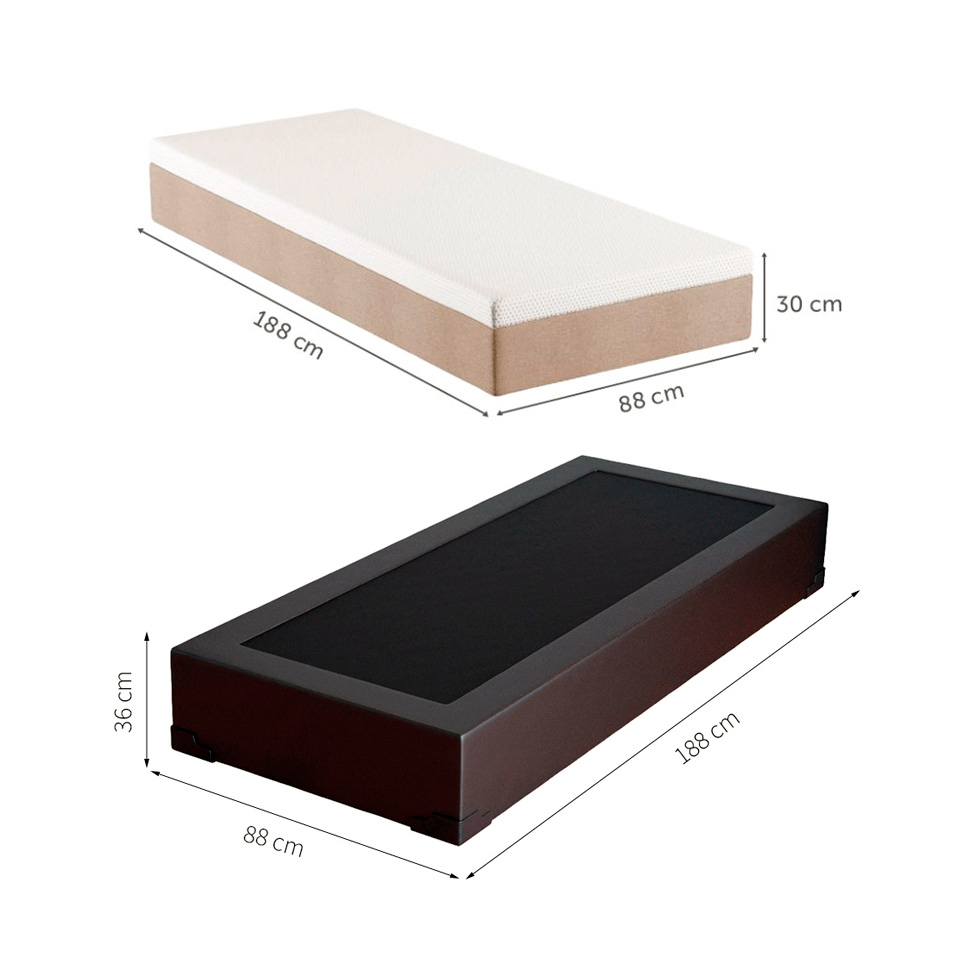 Cama Box Solteiro Joe Revestimento Sintético Preto com Colchão Guldi Massageador Quântico Molas Ensacadas (30x88x188) Branco e Bege