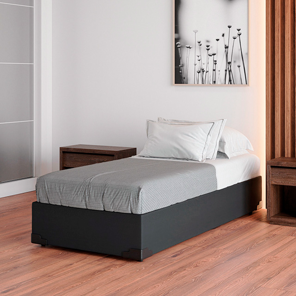 Cama Box Solteiro Joe Suede Grafite com Colchão Guldi Dream Mola Ensacada (30x88x188) Cinza e Branco