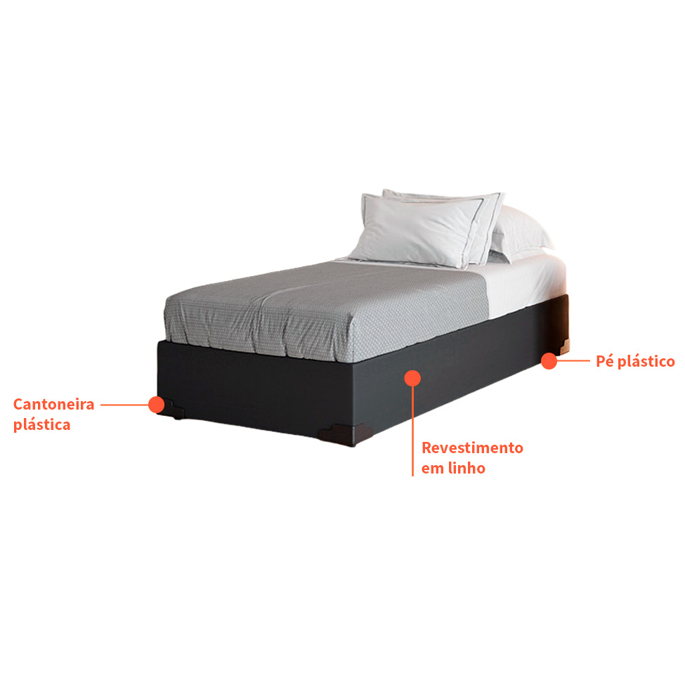 Cama Box Solteiro Joe Suede Grafite com Colchão Guldi Dream Mola Ensacada (30x88x188) Cinza e Branco
