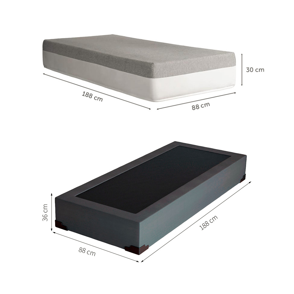 Cama Box Solteiro Joe Suede Grafite com Colchão Guldi Dream Mola Ensacada (30x88x188) Cinza e Branco