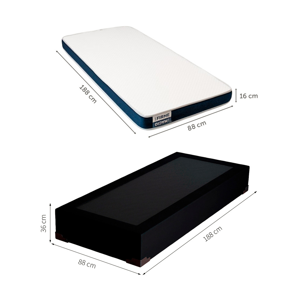 Cama Box Solteiro Joe Suede Preto com Colchão Guldi Duplo Plus D28 (16x88x188) Branco e Azul