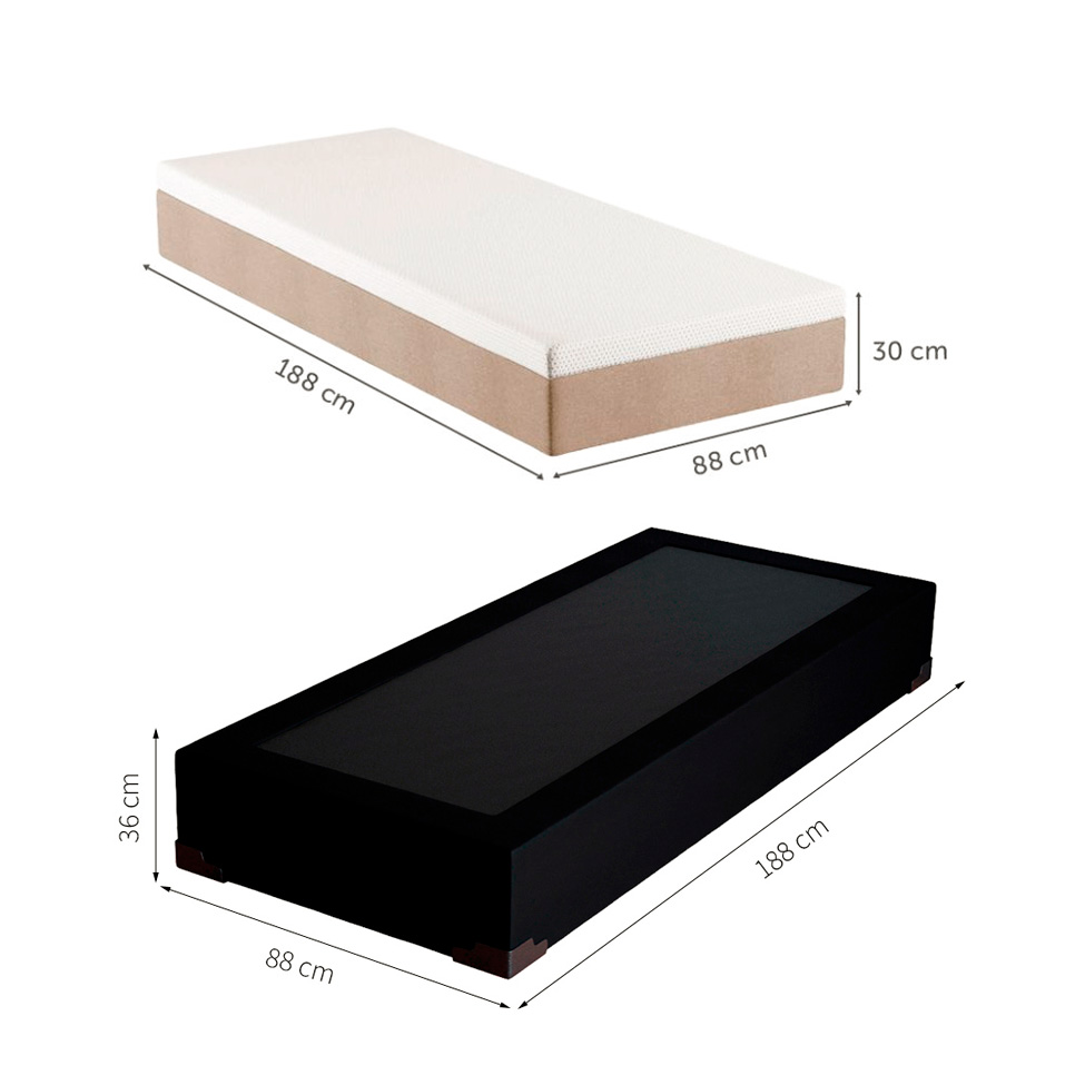 Cama Box Solteiro Joe Suede Preto com Colchão Guldi Massageador Quântico Molas Ensacadas (30x88x188) Branco e Bege