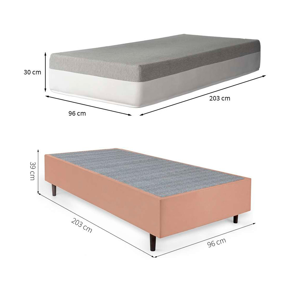 Cama Box Solteiro King Bege com Colchão Guldi Dream Mola Ensacada (30x96x203) Cinza e Branco