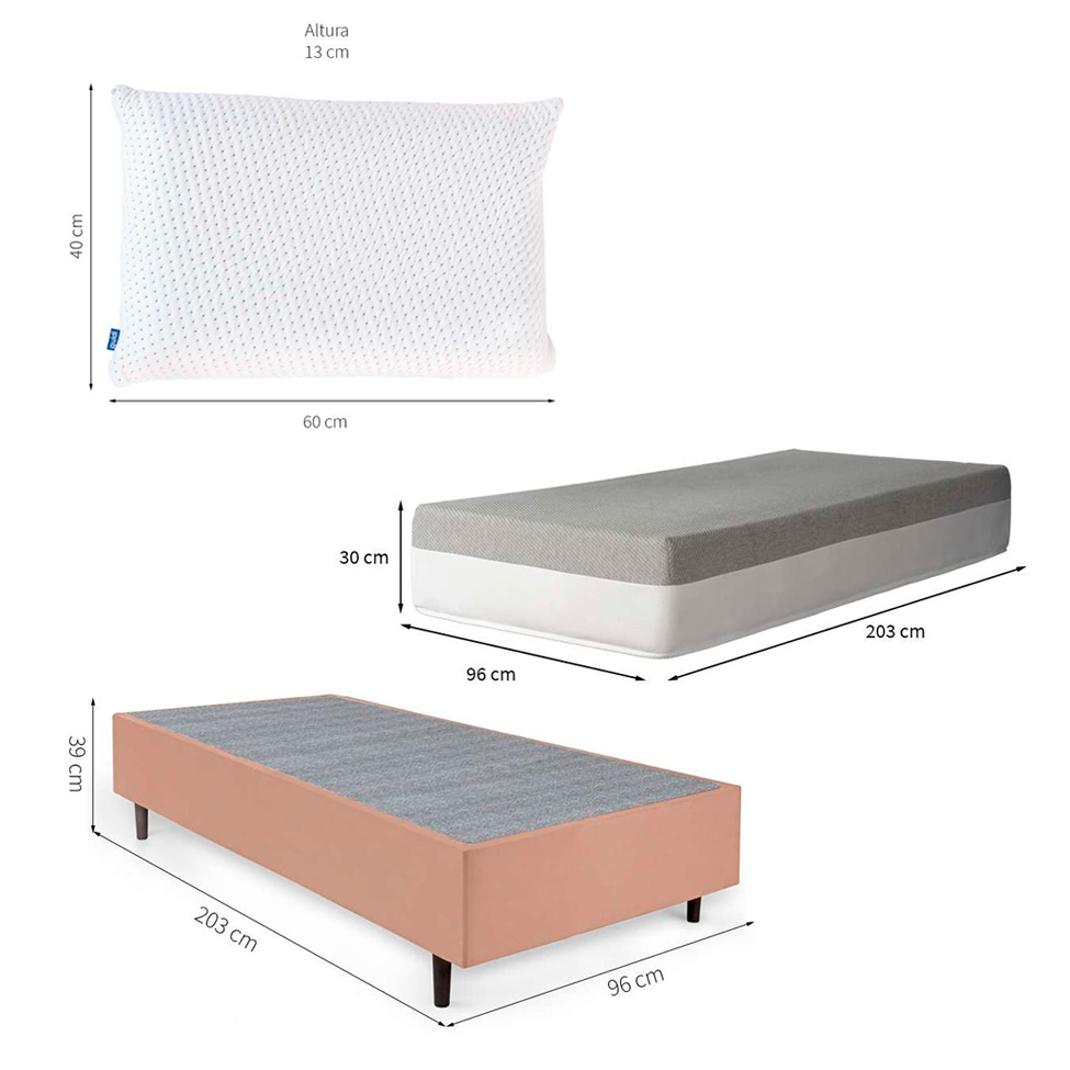 Cama Box Solteiro King Bege com Colchão Guldi Dream Mola Ensacada (30x96x203) e 1 Travesseiro Guldi Soft Nasa Cinza e Branco