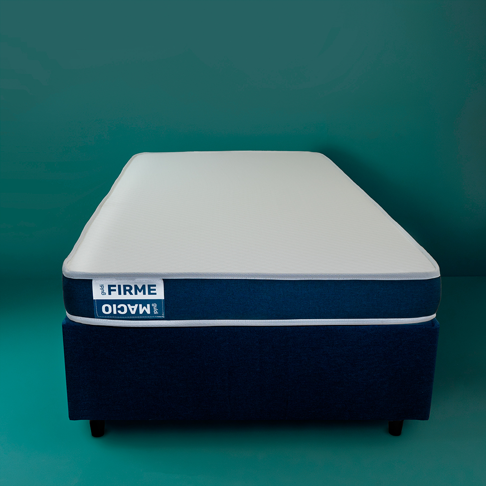 Cama Box Solteiro King com Colchão Guldi Duplo Plus D28 Branca e Azul