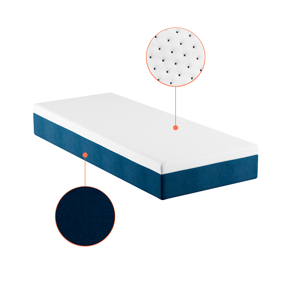 Cama Box Solteiro King com Colchão Mola Ensacada Firme Guldi Natural e Azul