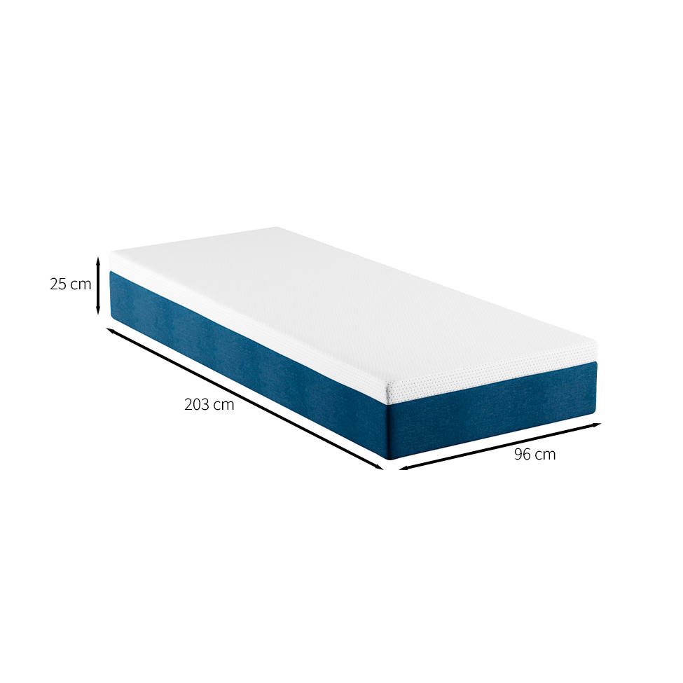 Cama Box Solteiro King com Colchão Mola Ensacada Guldi Firme e 1 Travesseiro Guldi Nasa Viscoelástico Azul e Branco