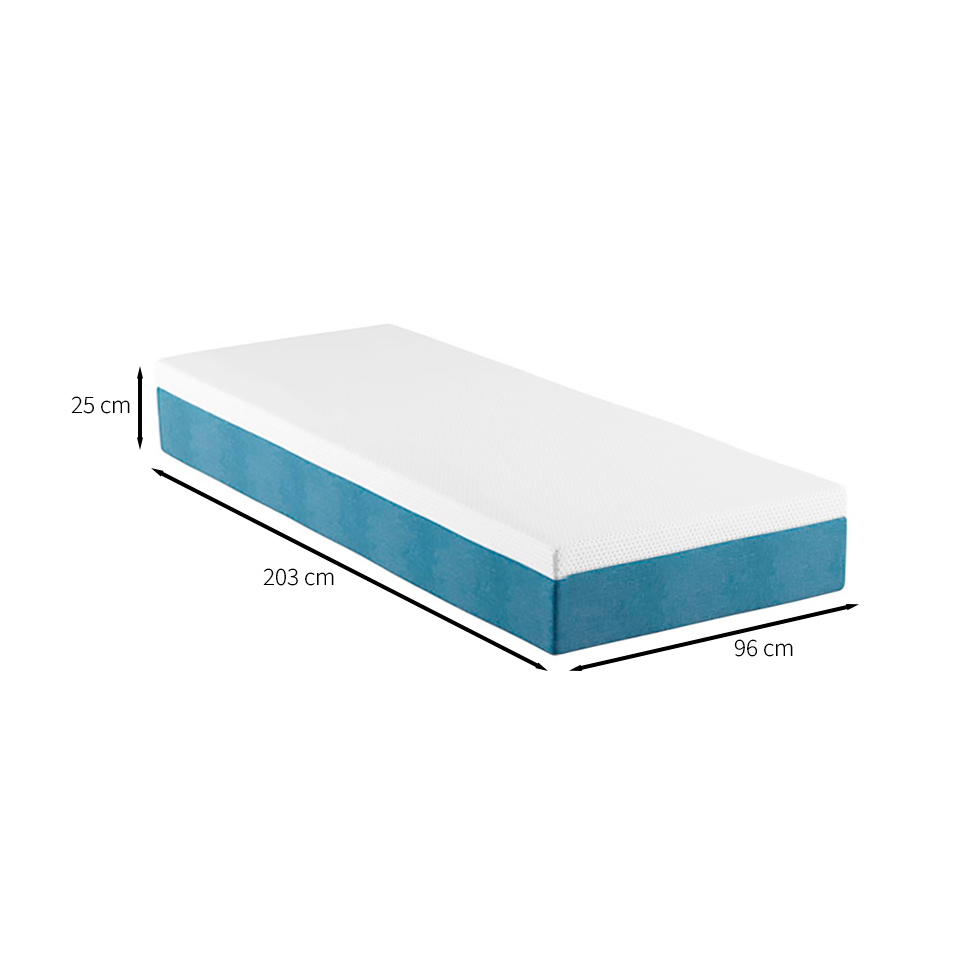 Cama Box Solteiro King com Colchão Mola Ensacada Guldi Macio e 1 Travesseiro Guldi Nasa Viscoelástico Natural, Azul e Branco