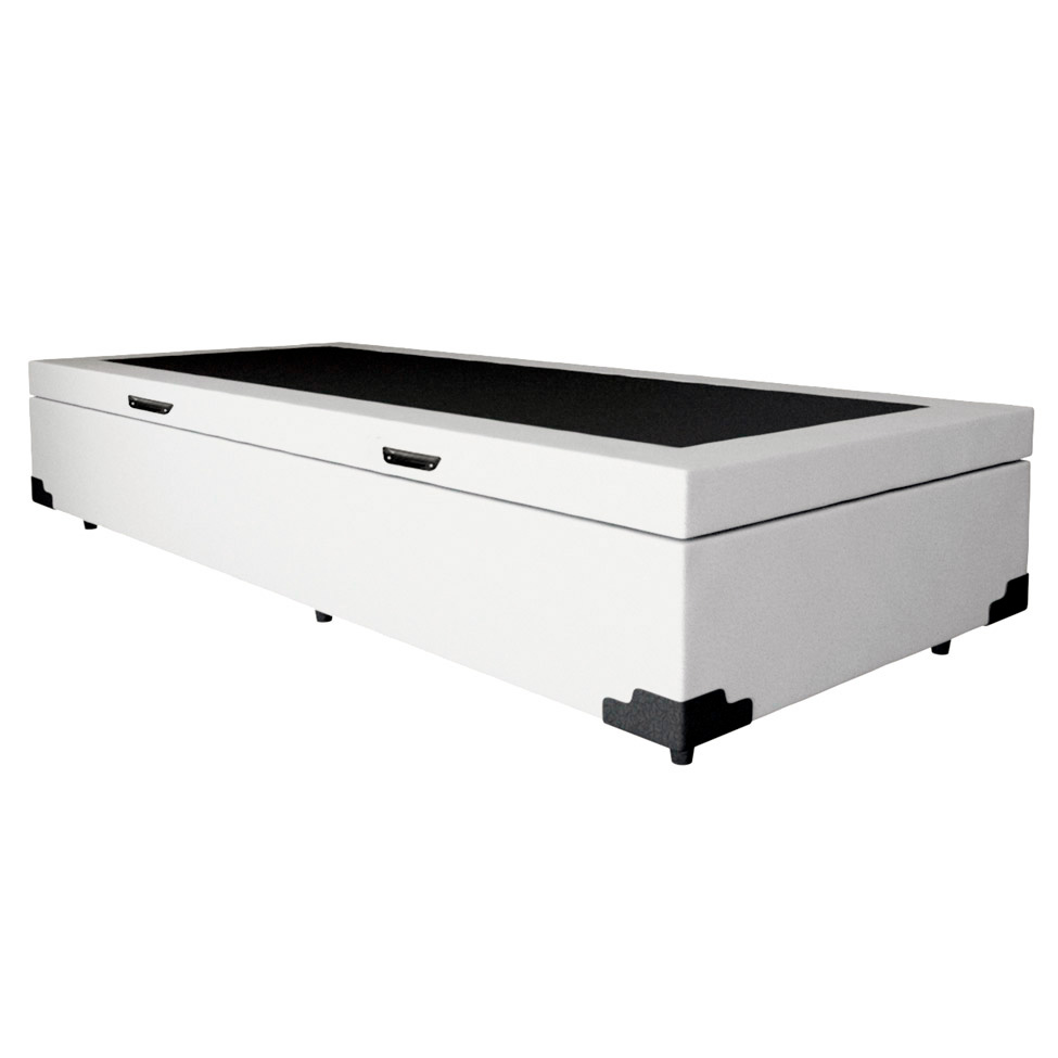Cama Box Solteiro Martin Premium Revestimento Sintético Branco com Colchão Guldi Duplo Plus D28 (16x88x188) Branco e Azul