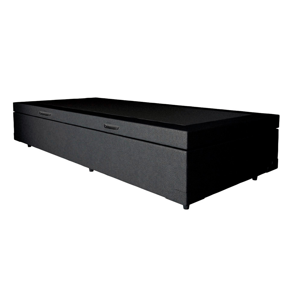 Cama Box Solteiro Martin Premium Revestimento Sintético Preto com Colchão Guldi Massageador Quântico Molas Ensacadas (30x88x188) Branco e Bege