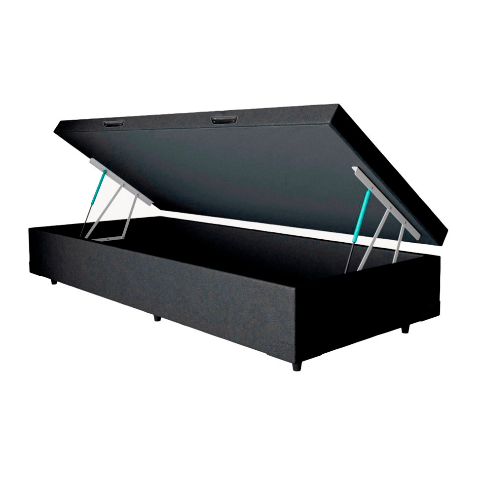 Cama Box Solteiro Martin Premium Revestimento Sintético Preto com Colchão Guldi Mola Ensacada Original Firme (25x88x188) Azul e Branco
