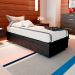 Cama Box Solteiro Martin Premium Revestimento Sintético Preto com Colchão Guldi Mola Ensacada Original Macio (25x88x188) Azul e Branco