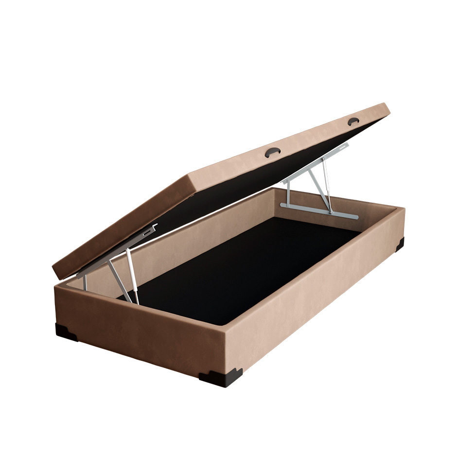 Cama Box Solteiro Martin Premium Suede Bege com Colchão Guldi Massageador Quântico Molas Ensacadas (30x88x188) Branco e Bege