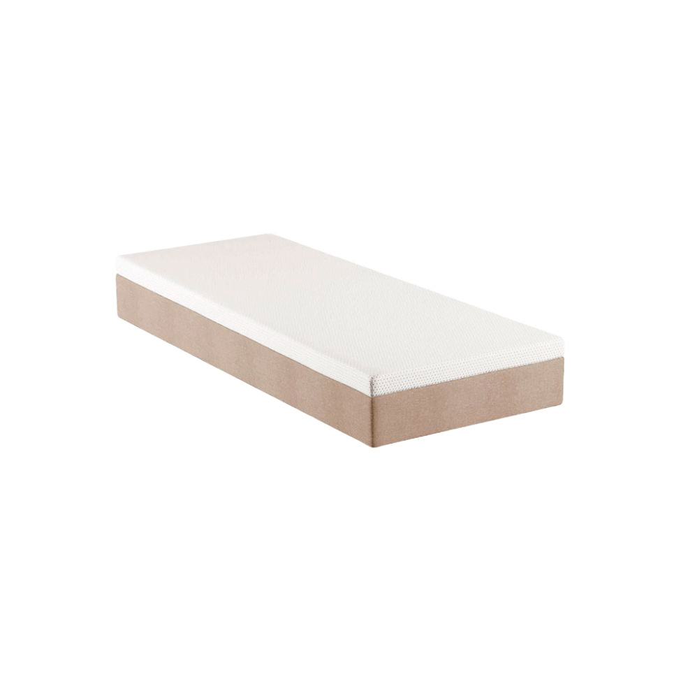 Cama Box Solteiro Martin Premium Suede Bege com Colchão Guldi Massageador Quântico Molas Ensacadas (30x88x188) Branco e Bege