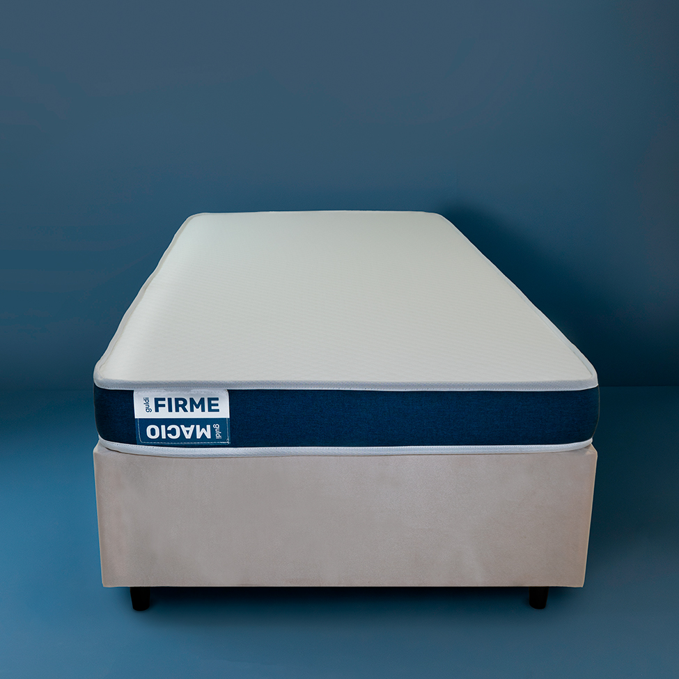 Cama Box Solteiro com Colchão Guldi Duplo Plus D28 Azul e Natural