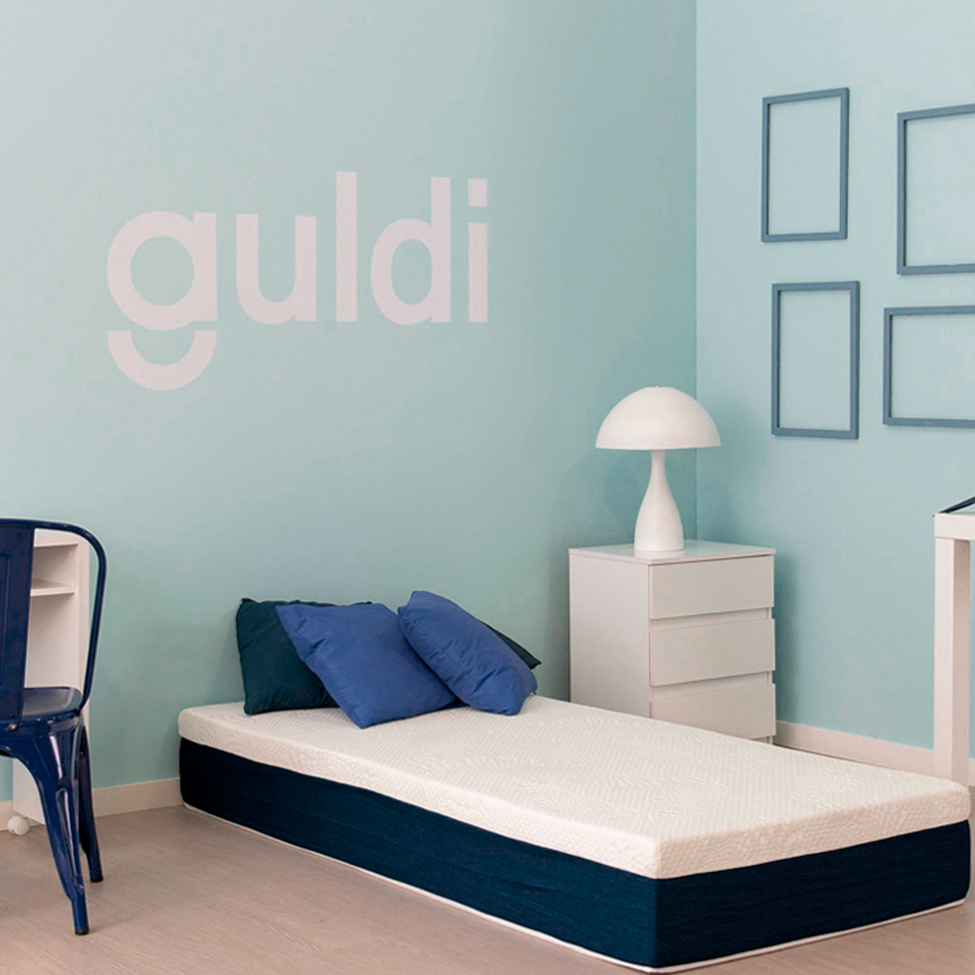 Cama Box Solteiro com Colchão Mola Ensacada Firme Guldi Natural e Azul