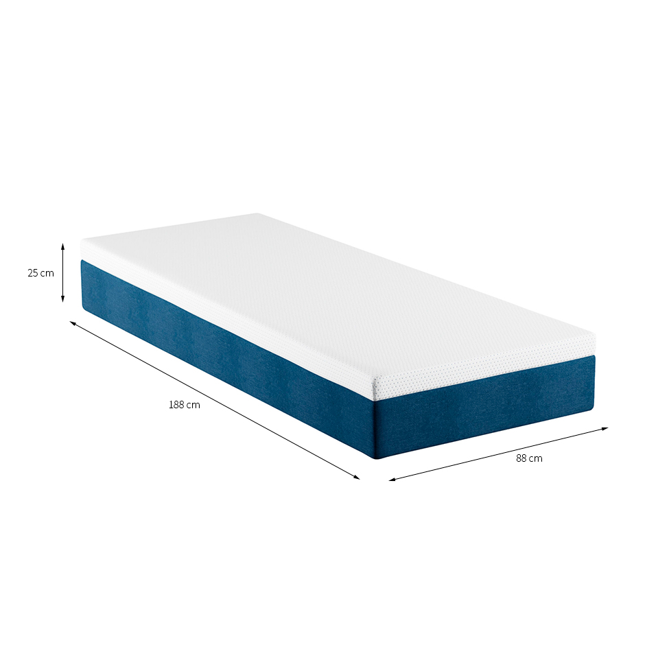 Cama Box Solteiro com Colchão Mola Ensacada Guldi Macio Branco e Azul