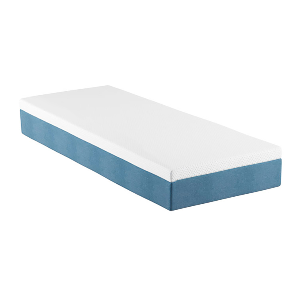 Cama Box Solteiro com Colchão Mola Ensacada Guldi Macio e 1 Travesseiro Guldi Nasa Viscoelástico Azul e Branco