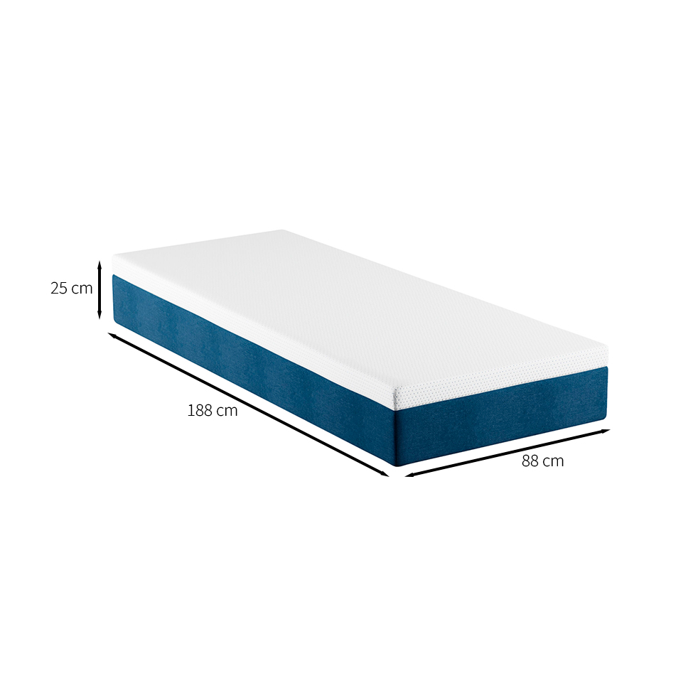 Cama Box Solteiro com Colchão Mola Ensacada Guldi Macio e 1 Travesseiro Guldi Nasa Viscoelástico Natural, Azul e Branco
