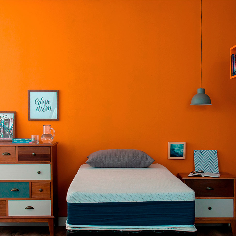 Cama Box Solteiro com Colchão Mola Ensacada Macio Guldi Natural e Azul