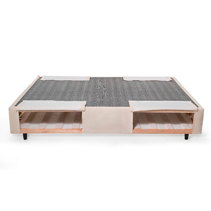 Cama Box Solteiro com Guarda Objetos Bege com Colchão Guldi Dream Mola Ensacada (30x88x188) e 1 Travesseiro Guldi Dream Branco e Azul