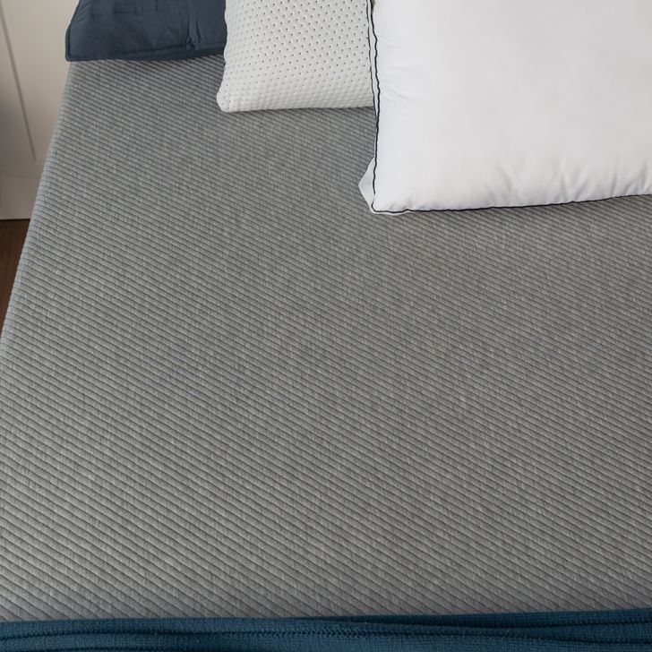 Cama Box Solteiro com Guarda Objetos Bege com Colchão Guldi Dream Mola Ensacada (30x88x188) e 1 Travesseiro Guldi Dream Branco e Azul