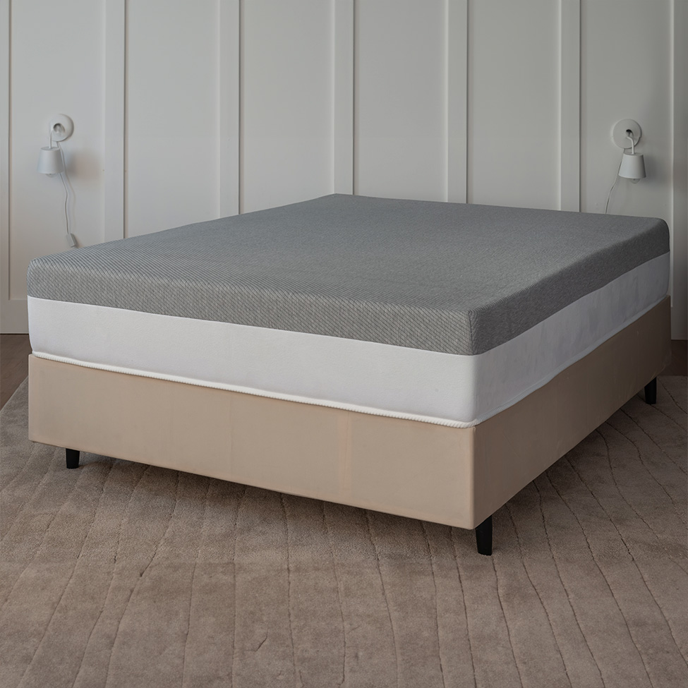 Cama Box Viúva Bege com Colchão Guldi Dream Mola Ensacada (30x128x188) Cinza e Branco