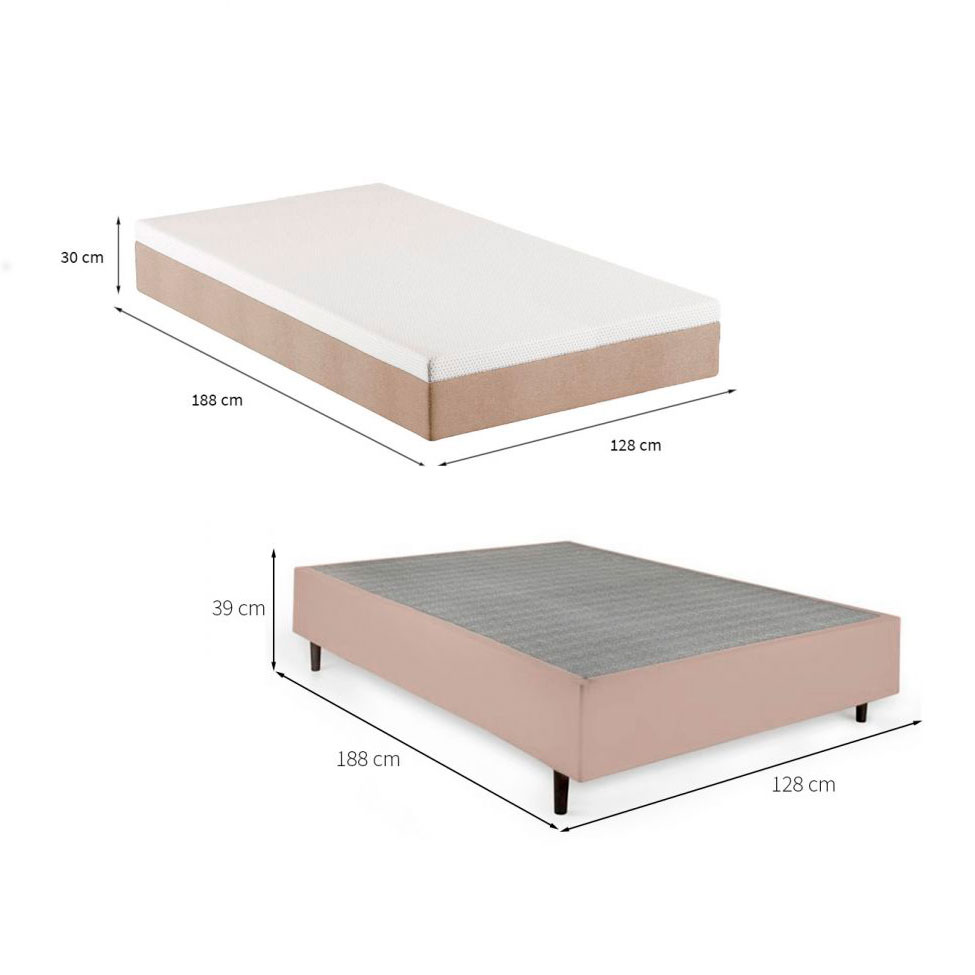 Cama Box Viúva com Colchão Guldi Comfort com Massageador Quântico Molas Ensacadas (30x128x188) Bege e Branco