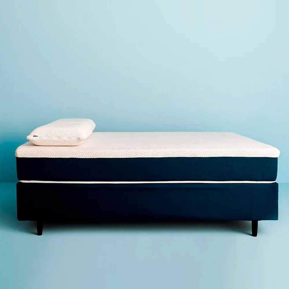 Cama Box Viúva com Colchão Mola Ensacada Guldi Macio e 2 Travesseiros Guldi Nasa Viscoelástico Azul e Branco