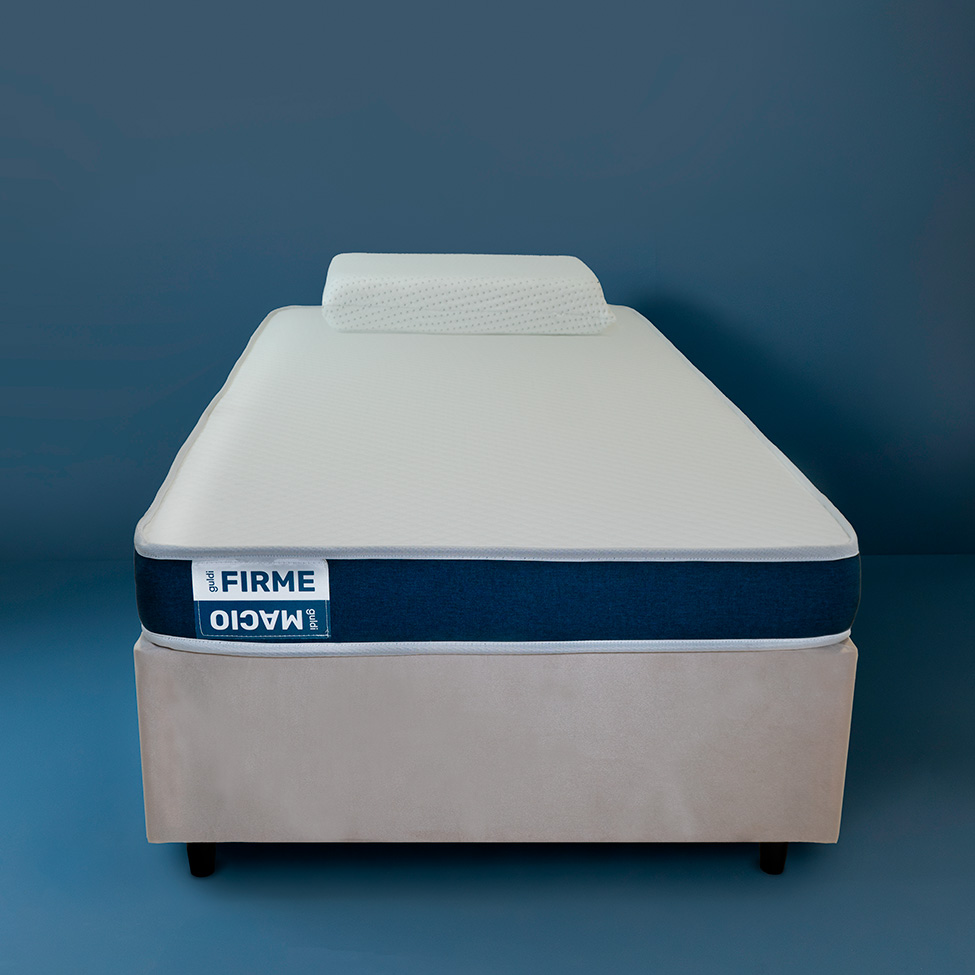 Cama Box com Colchão Solteiro Guldi Duplo D28 e 1 Travesseiro Guldi Soft Nasa Branco e Bege