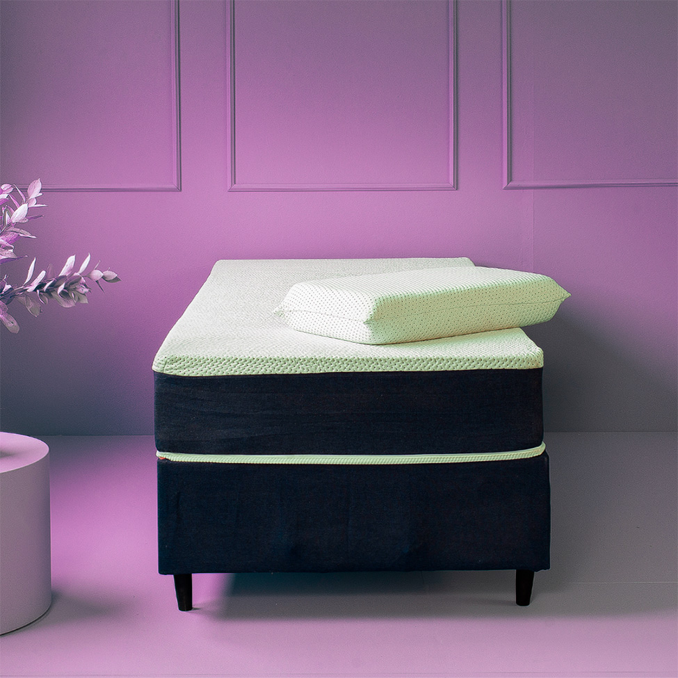 Cama Box com Colchão Viúva Macio Mola Ensacada e Travesseiro Soft Nasa Guldi Azul