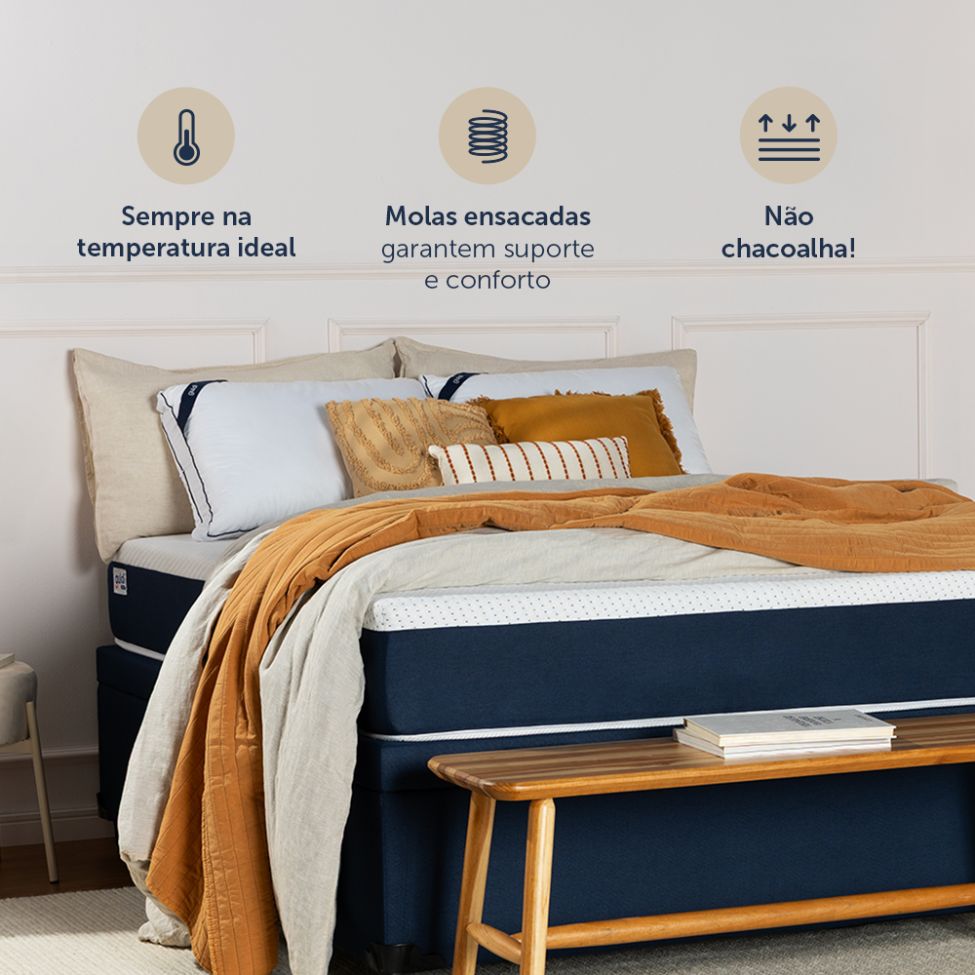 Colchão Casal Mola Ensacada Guldi Original Firme (25x138x188) Azul e Branco