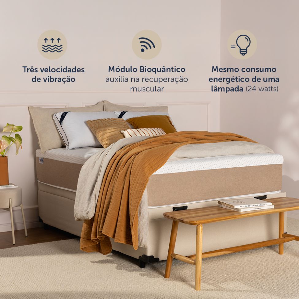 Colchão Queen Guldi Massageador Quântico Molas Ensacadas (30x158x198) Branco e Bege