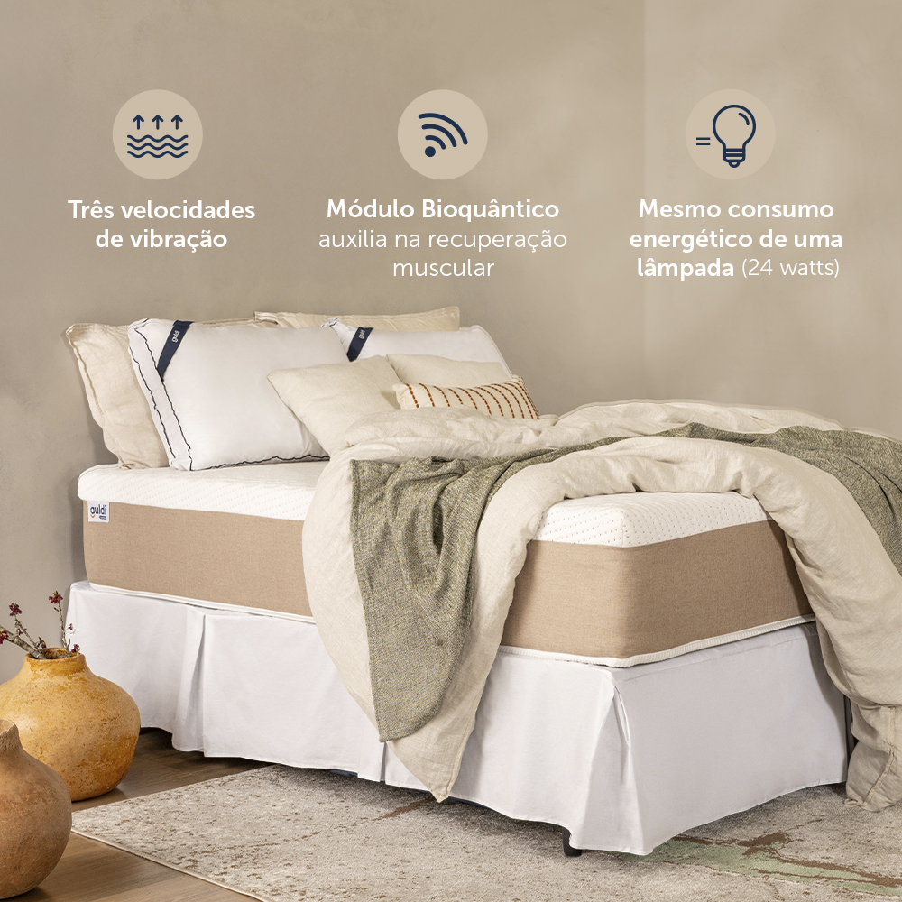 Colchão Queen Guldi Massageador Quântico Molas Ensacadas (30x158x198) Branco e Bege