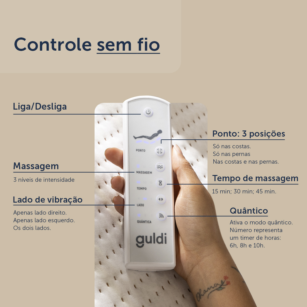 Colchão Queen Guldi Massageador Quântico Molas Ensacadas (30x158x198) Branco e Bege