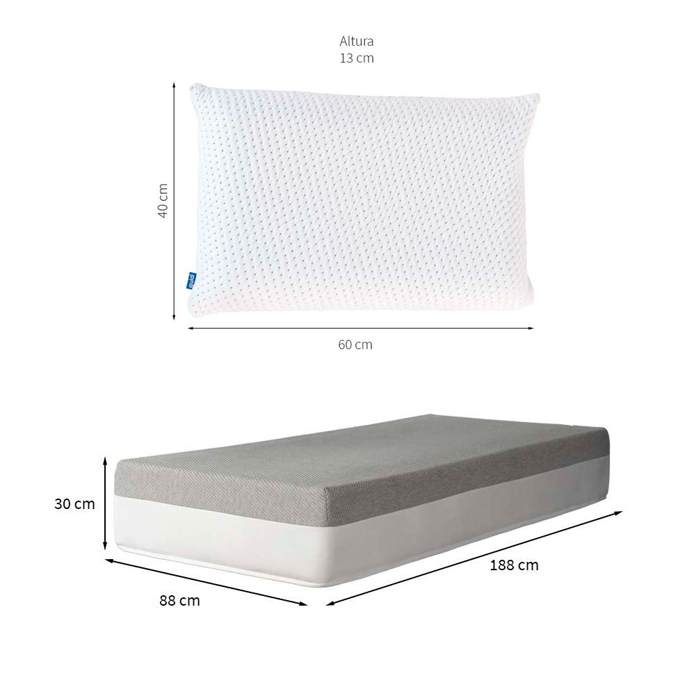 Colchão Solteiro Guldi Dream Mola Ensacada (30x88x188) com Travesseiro Guldi Soft Nasa Branco e Cinza