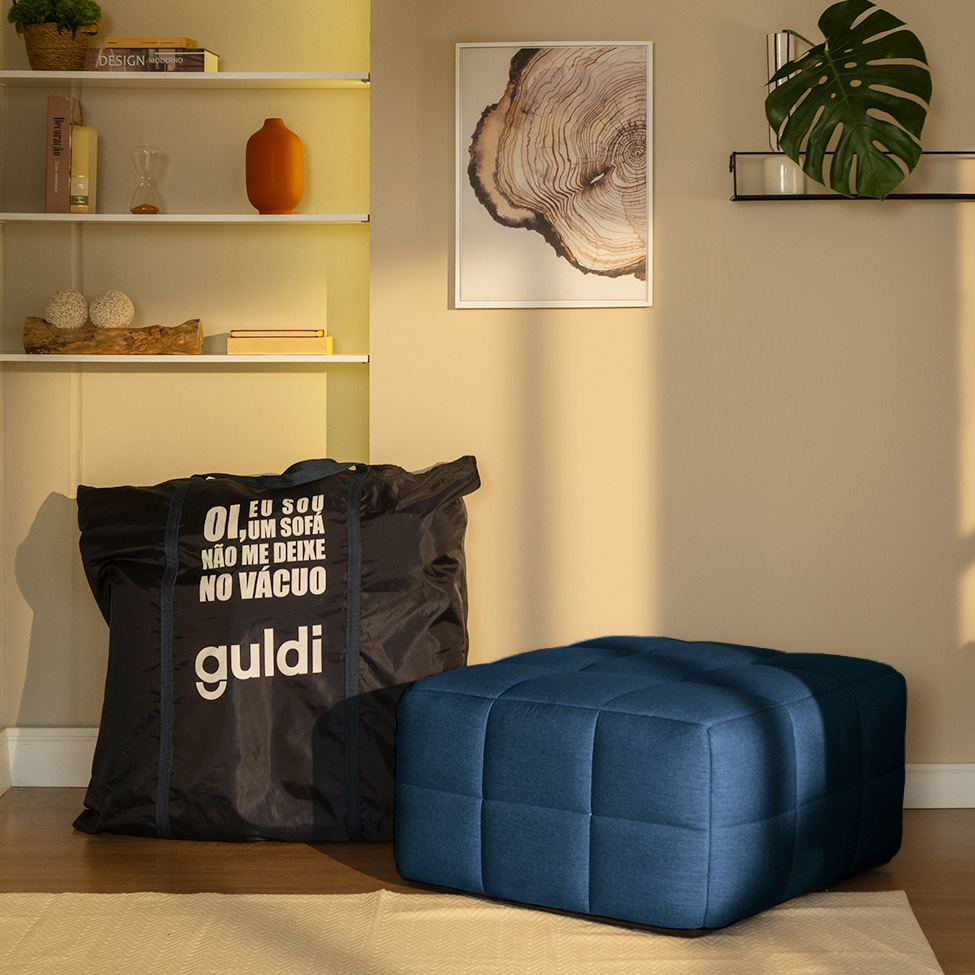 Módulo Puff Sofá Guldi Popup Linho Azul