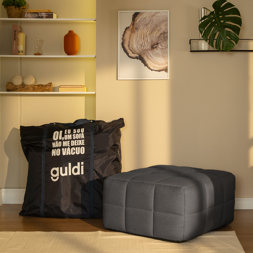 Módulo Puff Sofá Guldi Popup Linho Grafite