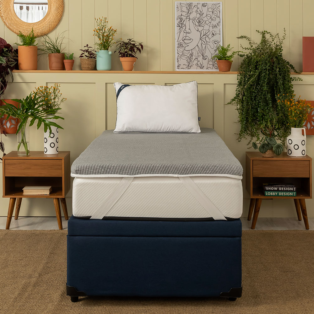 Pillow Top Solteiro King Guldi Dream com Espuma D50 Viscoelástica com Alça (5x96x203) Branco e Cinza
