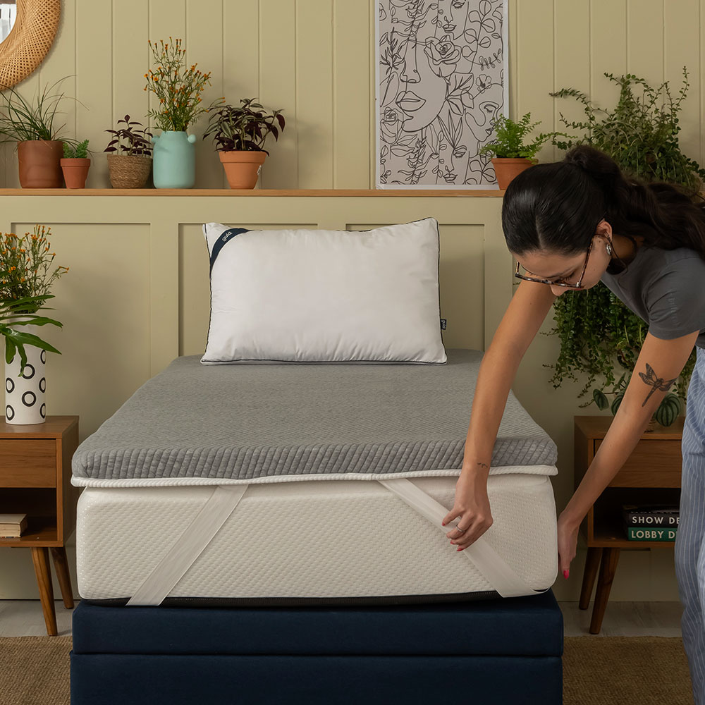 Pillow Top Solteiro King Guldi Dream com Espuma D50 Viscoelástica com Alça (5x96x203) Branco e Cinza
