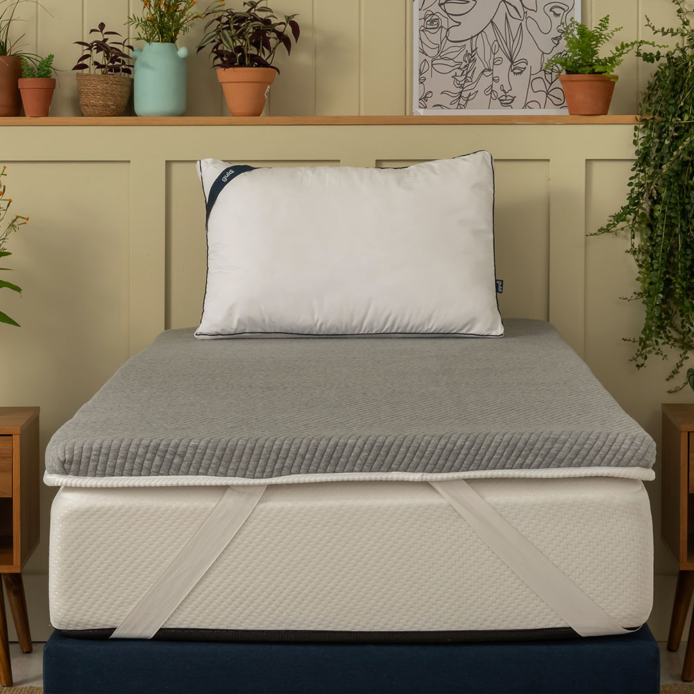 Pillow Top Solteiro King Guldi Dream com Espuma D50 Viscoelástica com Alça (5x96x203) Branco e Cinza