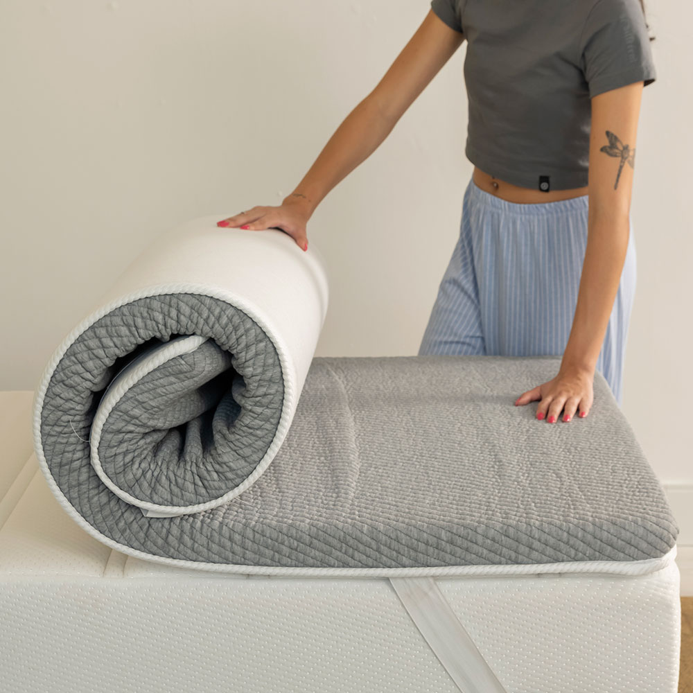 Pillow Top Solteiro King Guldi Dream com Espuma D50 Viscoelástica com Alça (5x96x203) Branco e Cinza