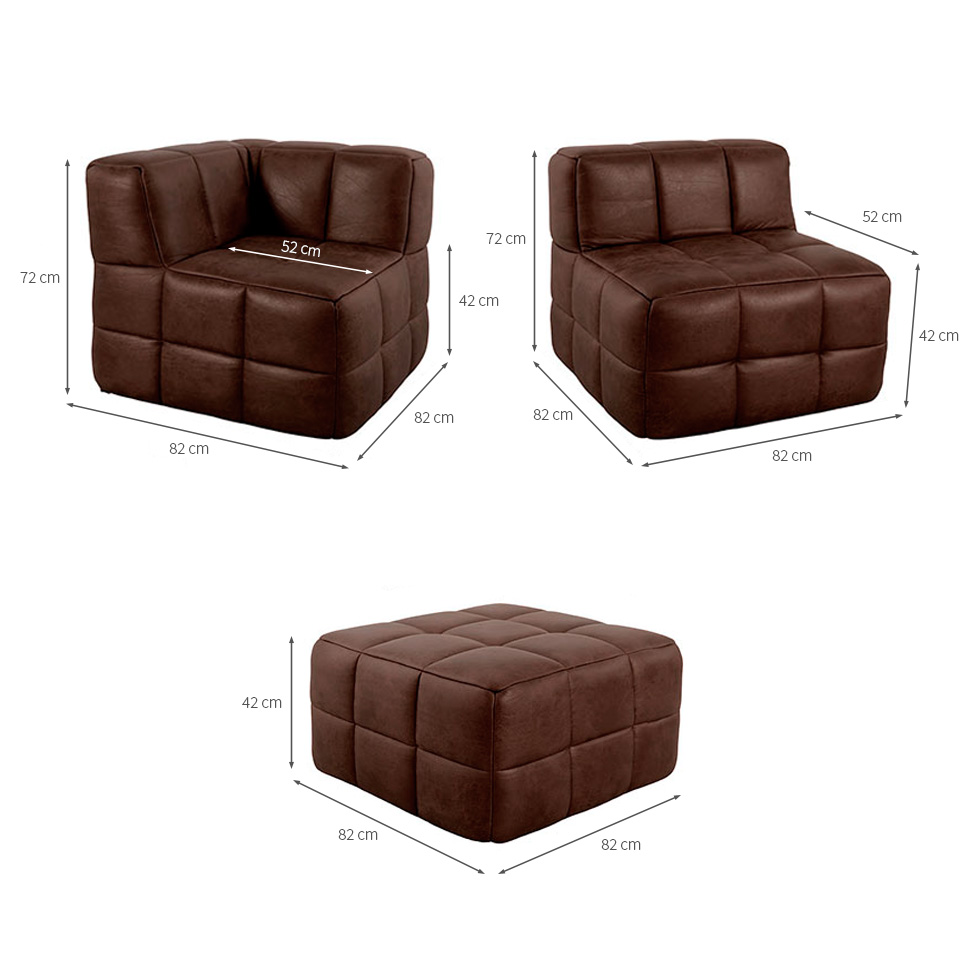 Sofá Guldi Popup com Módulo Canto Central e Puff Corino Café