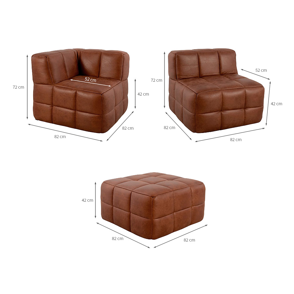 Sofá Guldi Popup com Módulo Canto Central e Puff Corino Caramelo