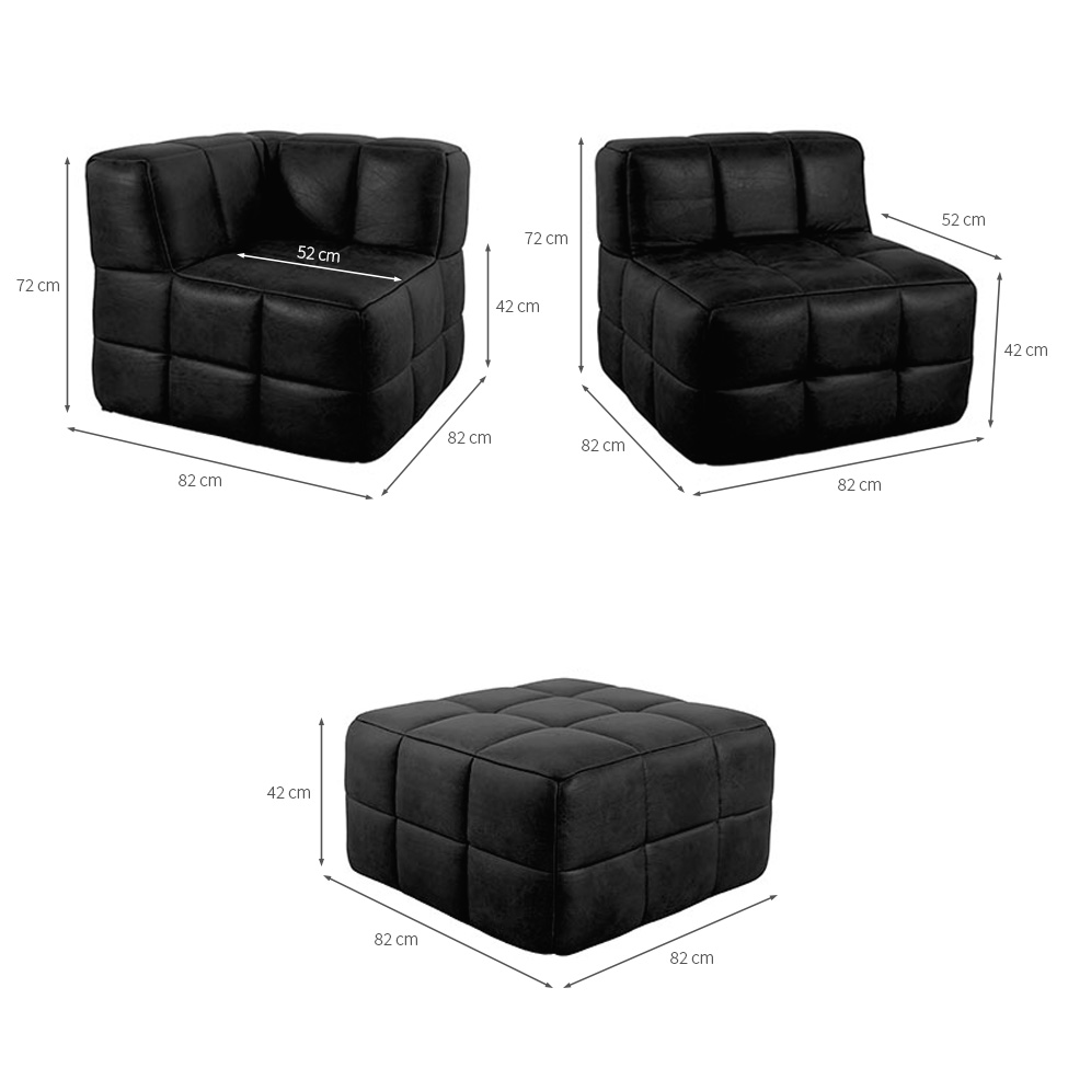 Sofá Guldi Popup com Módulo Canto Central e Puff Corino Preto